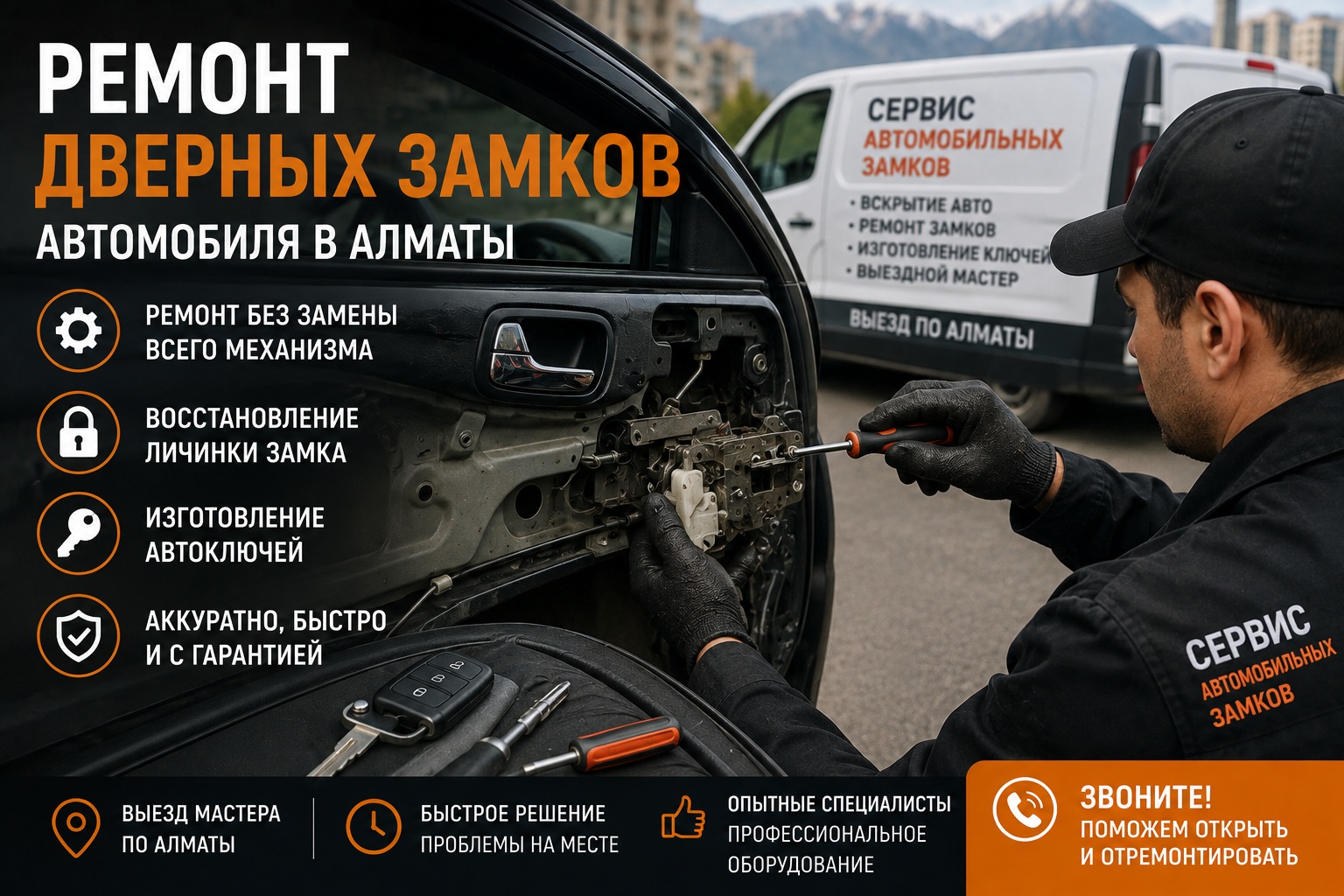 Ремонт дверного замка автомобиля в Алматы